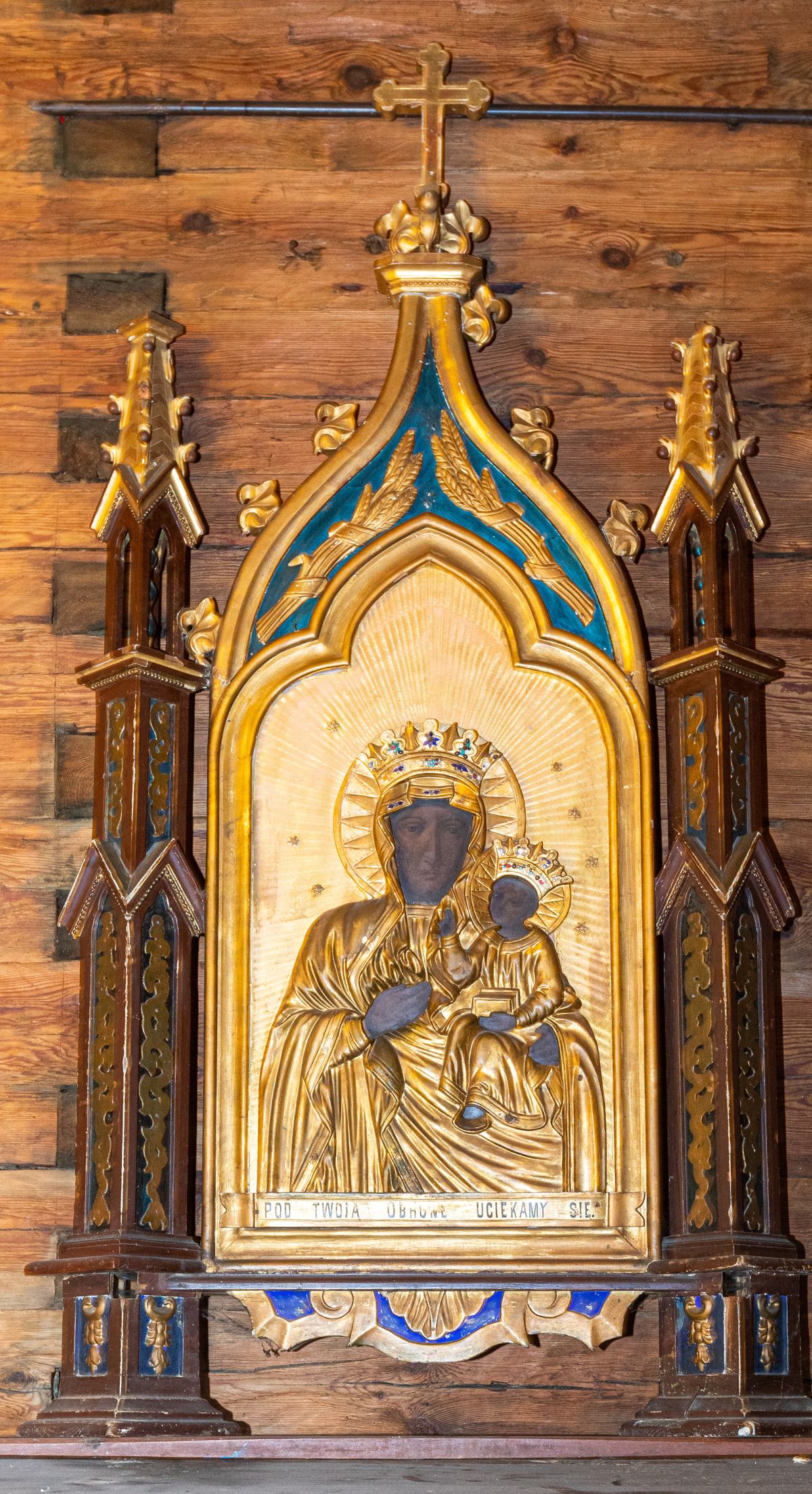 Feretron Matka Boża Częstochowska, drewno polichromowane złocone, tempera, neogotyk, 4 ćw. XIX w.