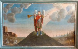 Antependium, św. Michał wzywa na Sąd Ostateczny, olej na płótnie, 1 ćw. XIX w.