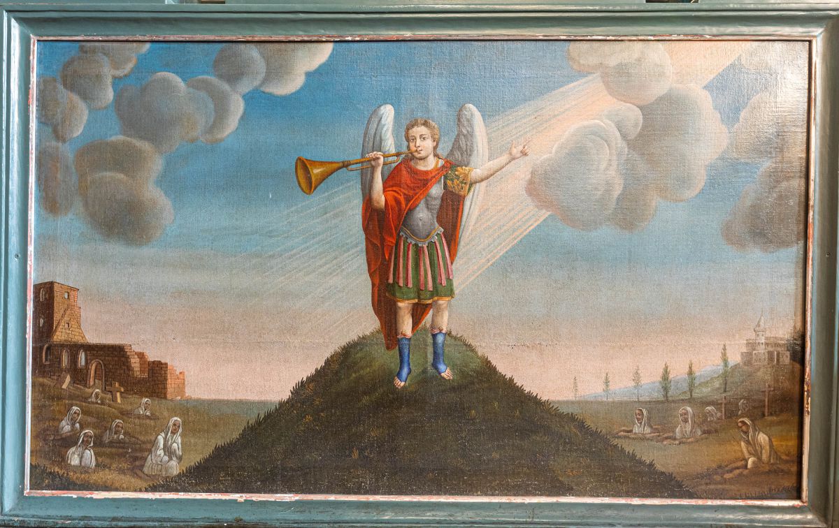 Antependium, św. Michał wzywa na Sąd Ostateczny, olej na płótnie, 1 ćw. XIX w.