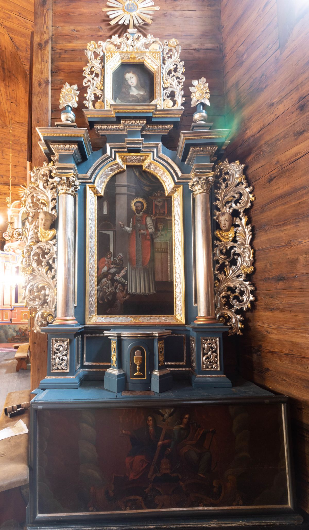 Ołtarz św. Walentego, drewno polichromowane, barok, 2. ćw. XVIII w.